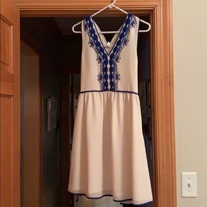Summer Dress! White with navy embroidery! New